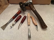 Hunters Hatchet Wood Carving Set Hook, Pelican & StraightKnife Bent Gouge Chisel