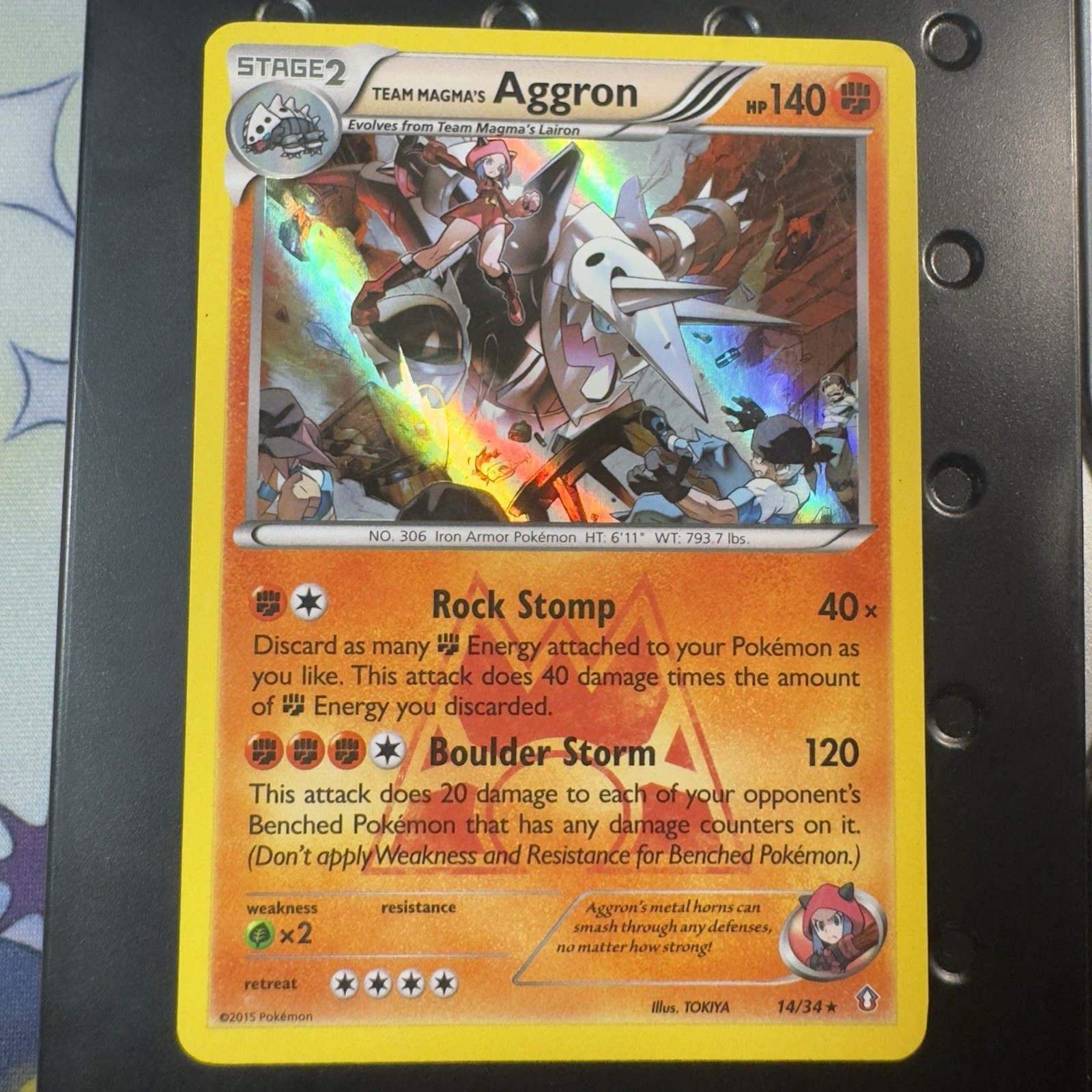 Team Magma's Aggron 14/34 Holo Rare Double Crisis Pokémon Card