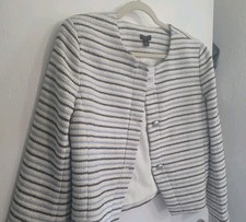 Ann Taylor Factory 178 Blue White Striped Boucle Tweed Jacket Blazer Sz 10 NWT