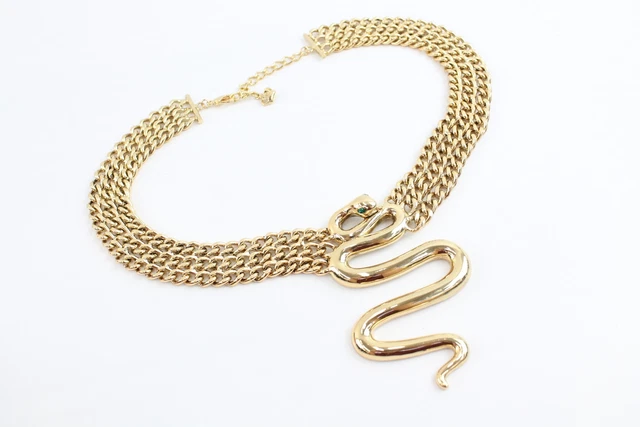 12 Signed Branded Butler & Wilson Snake Necklace Boxed Gold Tone Vintage