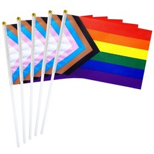 50 Pack Progress Pride Rainbow Stick Flag Small Mini Hand Held USA American L...
