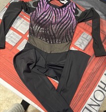 Weissman Black Purple Zebra Rhinestone Leotard Adult Small