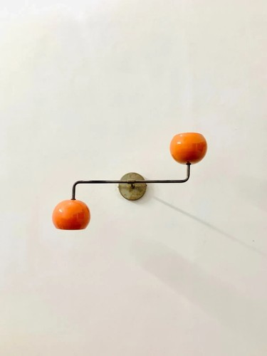 Orange Brass Wall Sconce 1950s Mid Century Brass Italian Adjustable - Picture 5 of 5