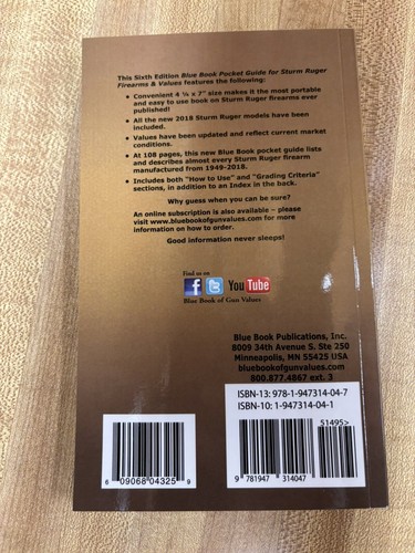 Sixth (6th) Edition Blue Book Pocket Guide for Sturm Ruger Firearms & Values - Picture 2 of 3