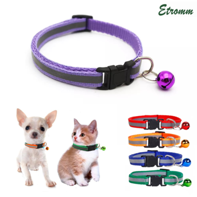 #ad Reflective Dog Collar Pet Cat Puppy Nylon Collar with Bell Neck Adjustable NEW $2.92
