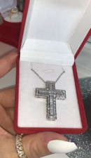 925 Silver Stunning Diamond CZ Small Cross Pendant Necklace