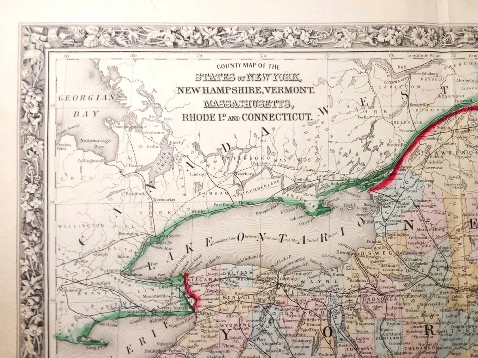 MID-19TH C ANTIQUE 1860 HAND COLORED NEW ENGLAND MAP BY S. AUGUSTUS MITCHELL JR. - Image 3 of 4