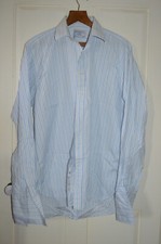 Charles Tyrwhitt blue stripe shirt size 16 1/2 double cuff Jermyn Street