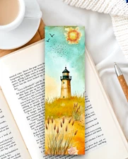 Lighthouse with cattails bookmark print  bookmark gift for readers handmade