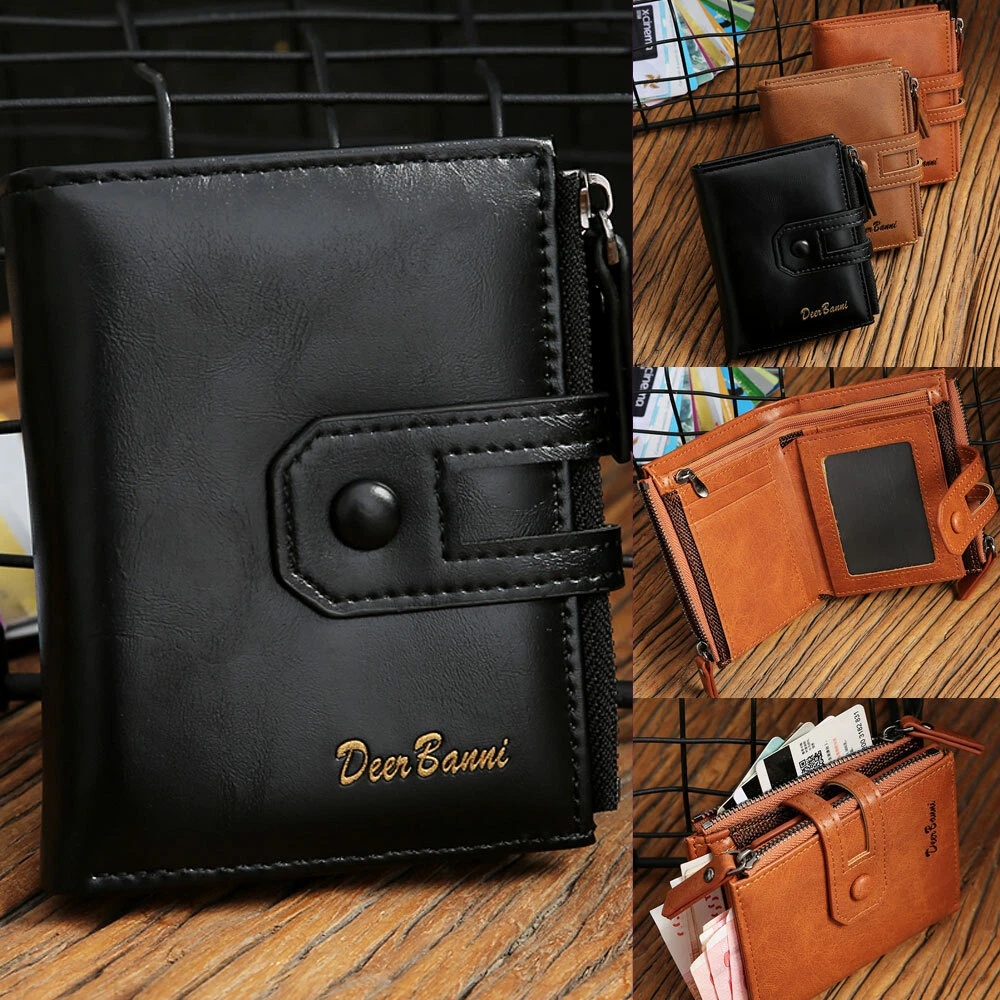 Men's single fold leather wallet deals