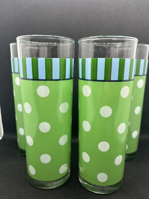 Gail Pittman Green/Blue  Polka Dot Striped Glasses Set Of 4