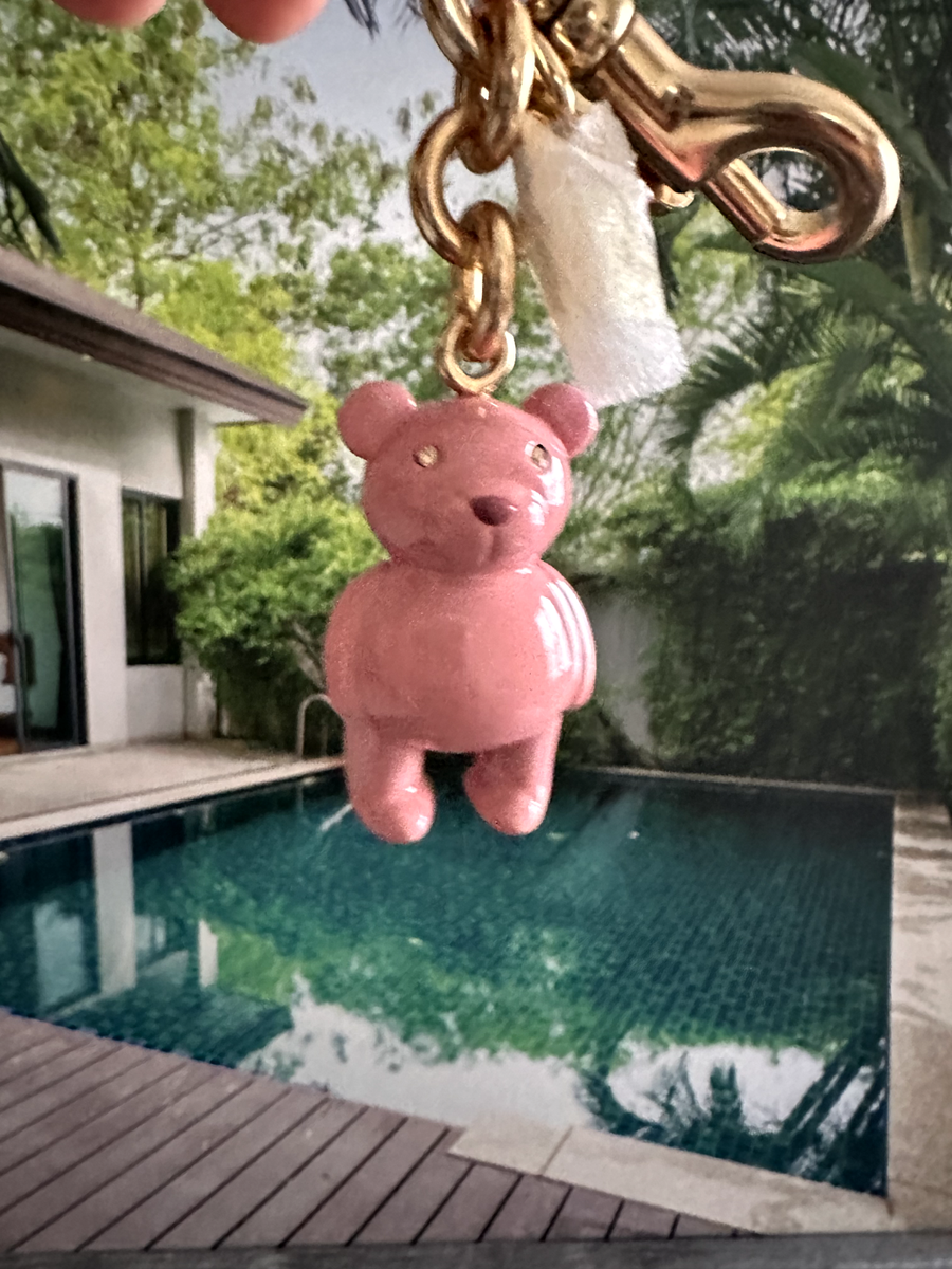 NWT Coach pink Teddy Bear Bag Charm Keychain Key Fob Gold Pink