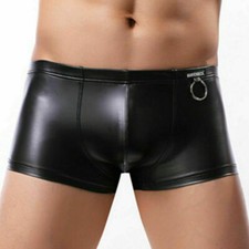 Mens Trunks Boxer Briefs Thongs Shorts Wet Look Underwear G String PU Leather  