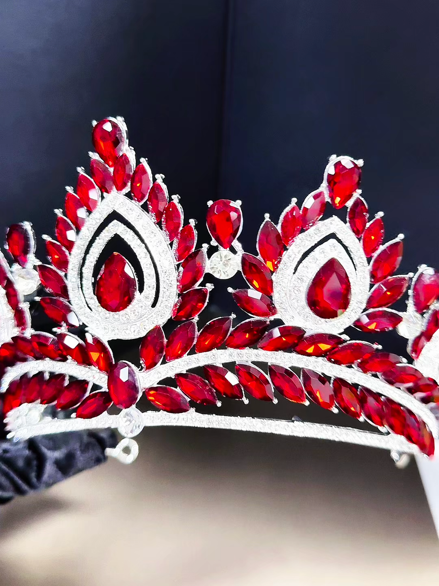 Quinceanera Crown, Ruby Rhinestone Crown, Large Size Crown, Silver Crystal Crown Quinceanera Crown, Ruby Rhinestone Crown, Large Size Crown  main image 3