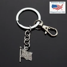 Waving American Flag Pole USA Pendant Charm Keychain Key Chain with Clip Gift