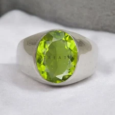 Peridot Oval Cut Gemstone With 925 Sterling Silver Ring For Men's #A52