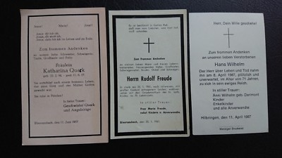 Konvolut - 3 Sterbeanzeigen - death cards - altes Bilder Set - Nachkriegszeit