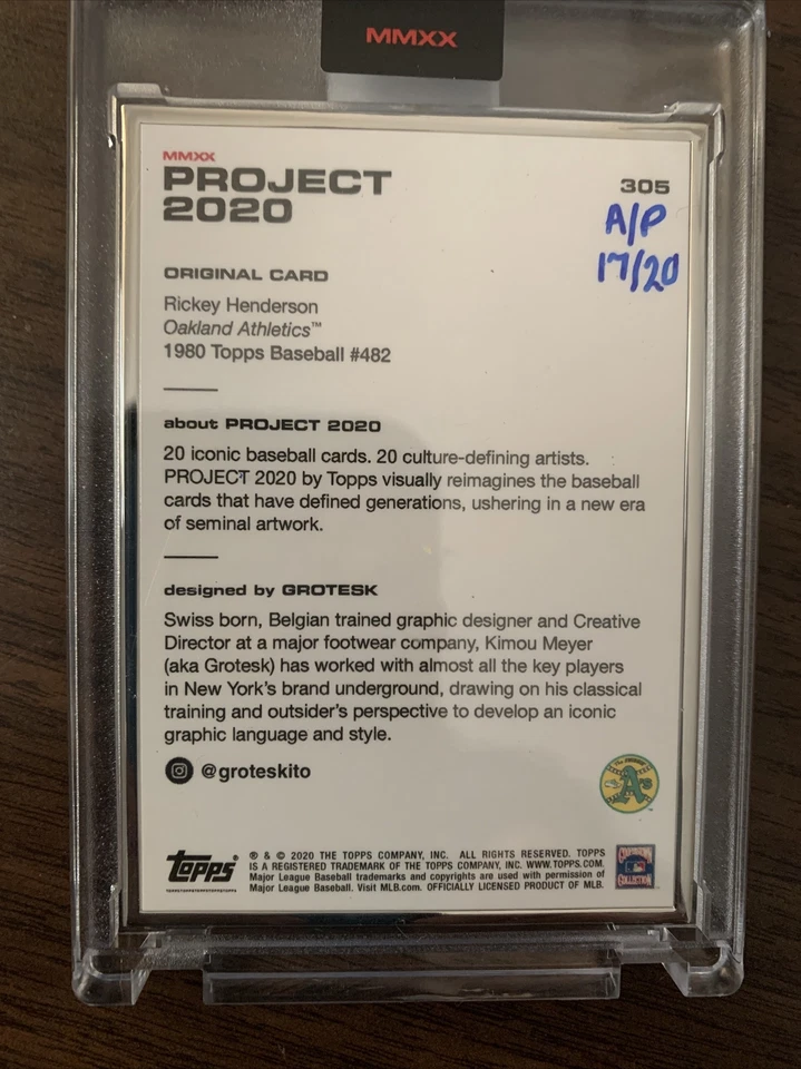 Cartão Topps Project 2020 305 Rickey Henderson Artist Proof Grotesk #17/20 A’s - Imagem 2 de 2
