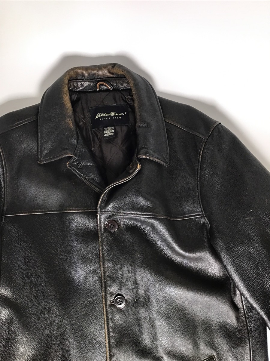 Vtg Distress Eddie Bauer Supernatural Field Button Brown Leather