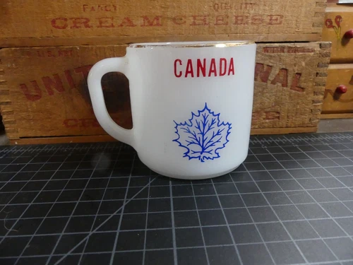 Vintage Canada White Milk Glass Coffee Mug Heat Proof Federal Glass USA