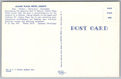 Vintage Gulfport Mississippi MS Alamo Plaza Hotel Courts Motel Poolblick Postkarte - Bild 2 von 2