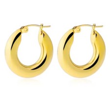 Anti-Tarnish, Gold-Plated Stainless Steel Chunky Hoop Earrings for Women - 5mm