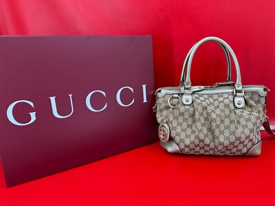 Gucci Sukey GG Pattern Canvas Gold Leather 2 Way Shoulder Handbag