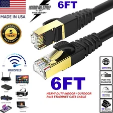 Cat 8 Gold Plated Ethernet Cable Super Speed 40Gbps Patch LAN Network RJ45 (6FT)