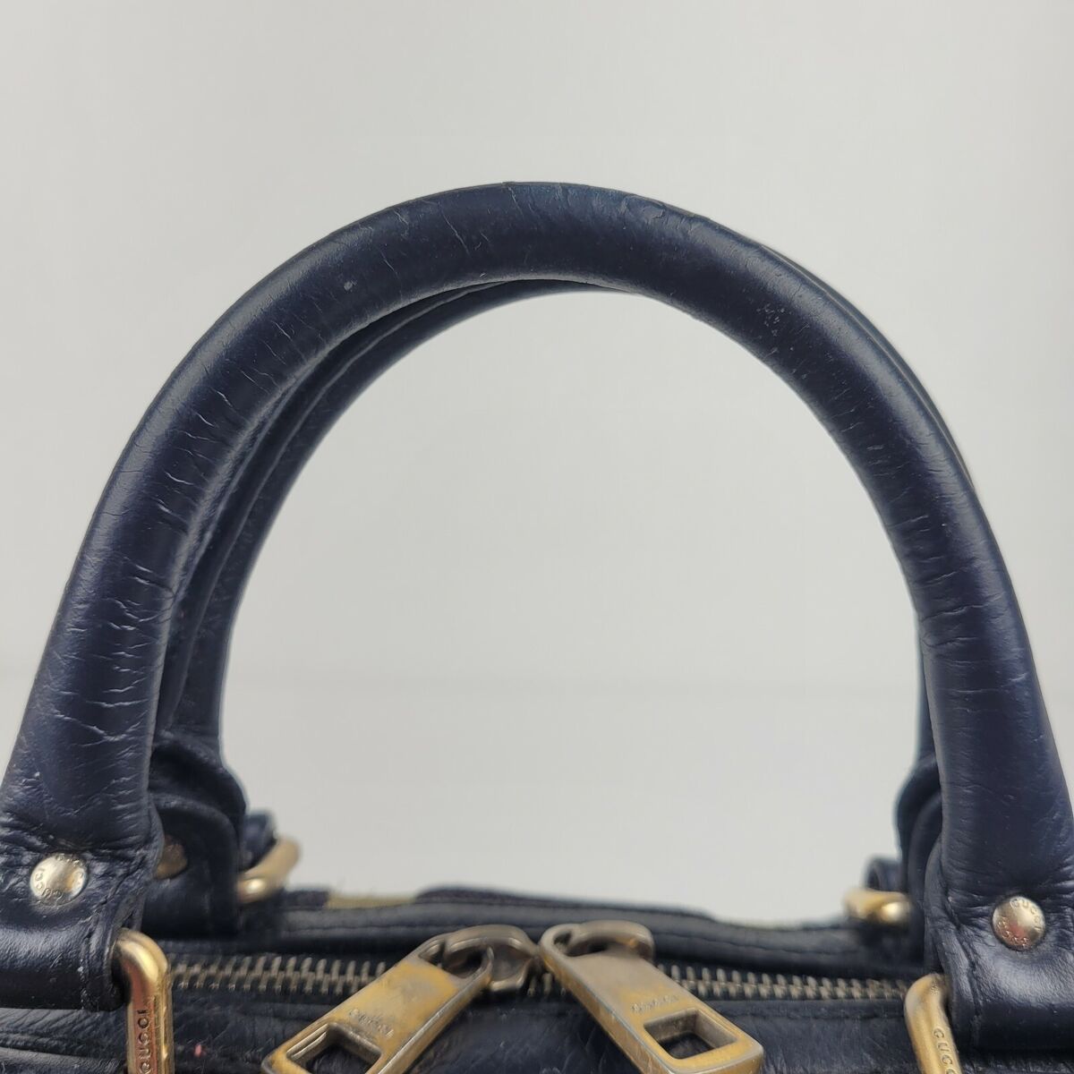 Gucci Dark Blue Leather Mini Boston Bag with Black/Gold Gucci Dark Blue Leather Mini Boston Bag with Black/Gold