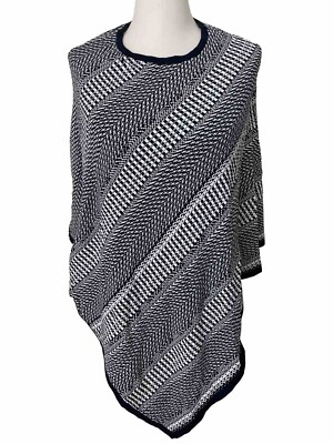 Chico's S/M Adley Triangle Crew PONCHO Sweater Navy Blue Metallic NWT New