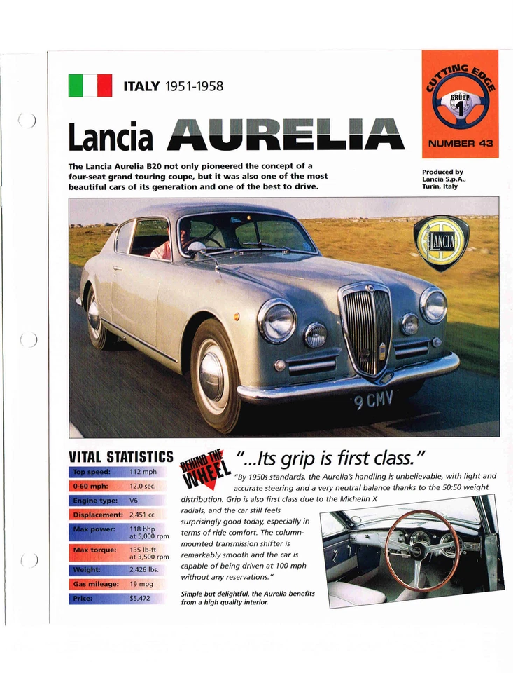 Folleto LANCIA AURELIA IMP: 1953,1954,1955,......B20 GT Foto 3 de 4