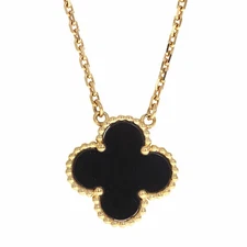 Van Cleef & Arpels 18k Yellow Gold Black Onyx Vintage Alhambra Pendant Necklace