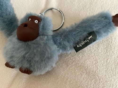 Kipling Monkey Keychain New Greyish Blue Vintage Hard To Find Furry - Picture 2 of 4