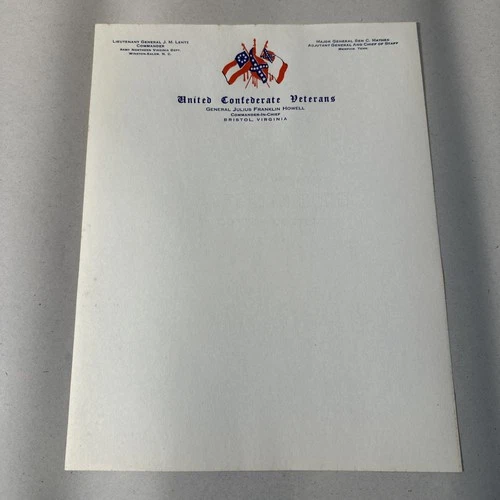 United Confederate Veterans Vintage Letterhead Gen Julius F Howell Bristol VA TN
