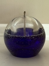 Vintage 1990 s Handblown Cobalt Blue Clear Glass Oil Lamp W/ Bubbles