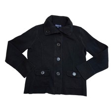Jones New York Signature Black Cotton Button Up Cardigan Sweater Large Womens