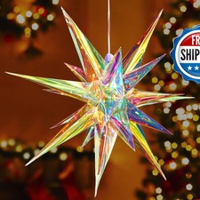 24" Moravian Star Light Iridescent Christmas Tree Topper Indoor Outdoor Decor