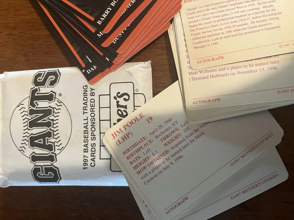 Tarjetas de béisbol Mothers Cookies 1998 de los Gigantes de San Francisco Foto 3 de 3