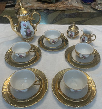 Vintage Bavarian / German Porcelain Hand-Painted 22 Carat Gold Tea Set