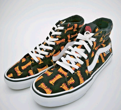 Vans Skate Sk8-Hi x Thrasher Black Flame Logo High Top Sneaker Schuhe Herren UK 7