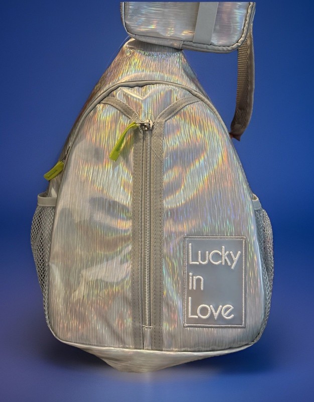 NWT Lucky In Love Pickleball Bag Iridescent Silver Colors 3 Zip Pocket Phonecase