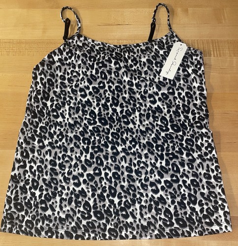 FRENCH LAUNDRY Black White Cheetah Print & Polka Dot Cami Camisole Tops Sz L NWT - Picture 11 of 16