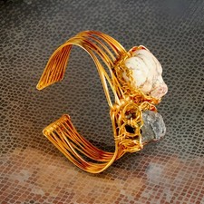 Damen Armreif  Armband Weiß Howlith  / Rauchquarz   Gold RARITÄT !!!