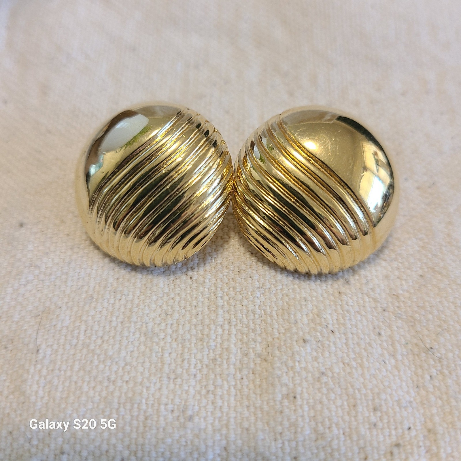 Gold Statement Earrings Domed Button Earrings Tex… - image 3
