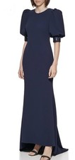 Calvin Klein Sequined Puff-Sleeve Evening Gown Size 2