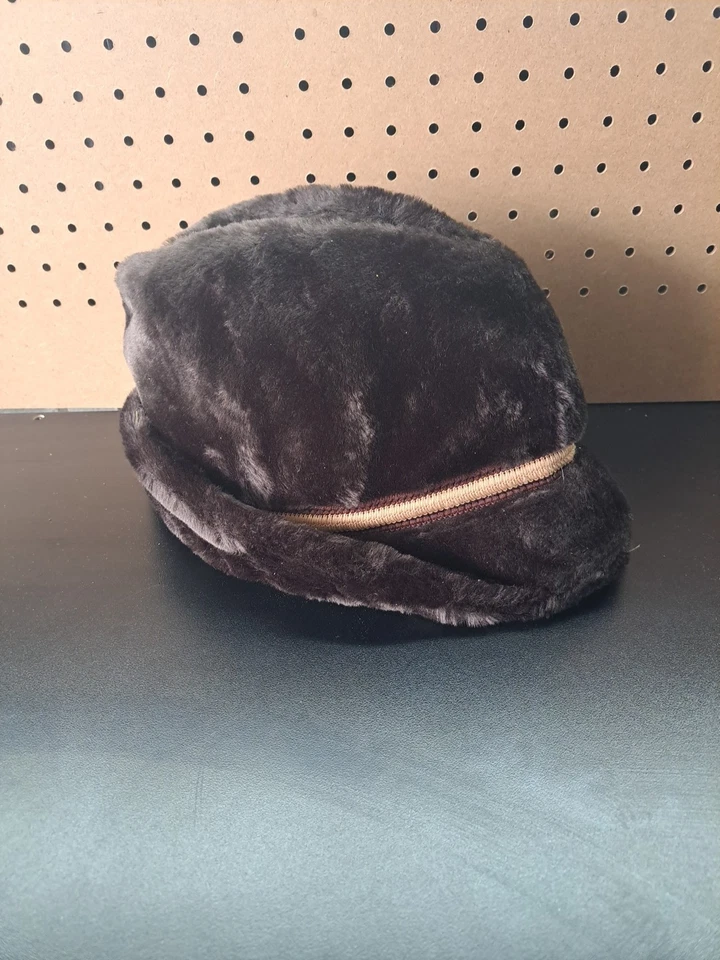 Sombrero Fedora acolchado de piel sintética vintage para hombre L con orejeras pluma marrón oscuro Foto 3 de 4