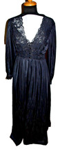 VTG Shadowline Gown Robe Set Black Lace Full Length Peignoir Beautiful Size Med