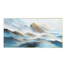 Framed Abstract Canvas Wall Art Blue Gold Textured Mountain Landscape Painting