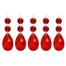 5PACK Teardrop Crystal Chandelier 85mm Length Prisms Part Red