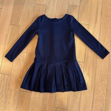 Polo Ralph Lauren Girls Ponte Pleated Long Sleeve Dress Button Back Navy Size 5